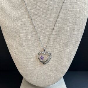 925 Sterling Silver Heart Pendant Necklace with Amethyst Accent